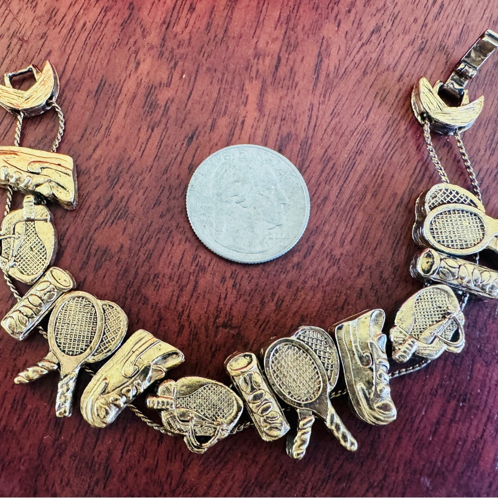 1980’s Gold Tennis Charm Bracelet- Tofa Signed- Vintage